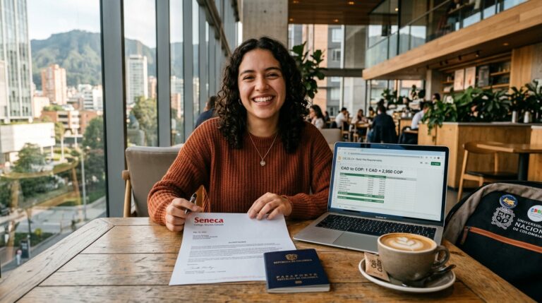 Estudiante colombiana con carta de aceptación y presupuesto de estudios para Canadá