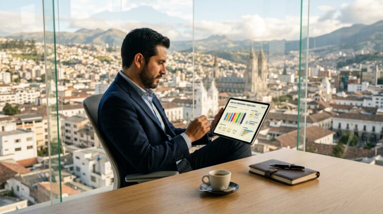 Profesional en Quito analizando ranking de inglés y oportunidades laborales