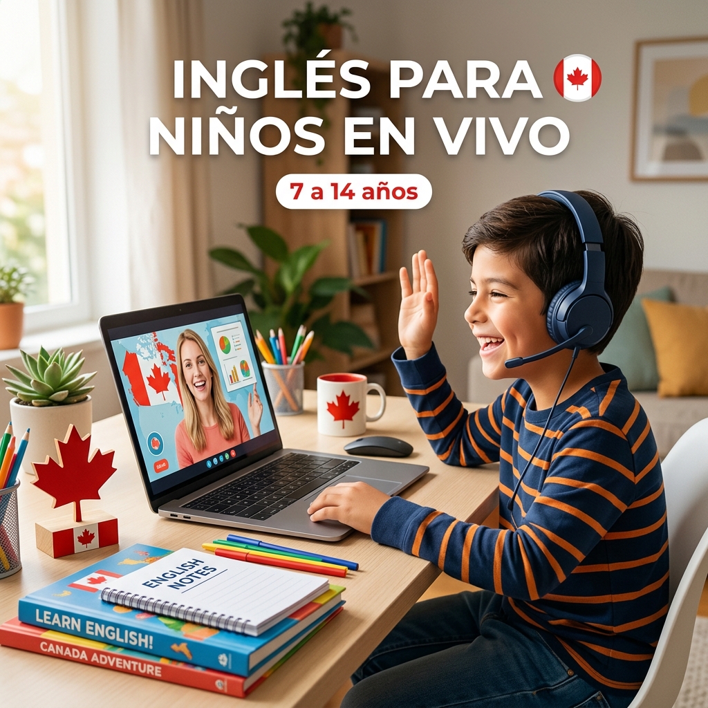 Niño aprendiendo inglés en vivo con profesor canadiense