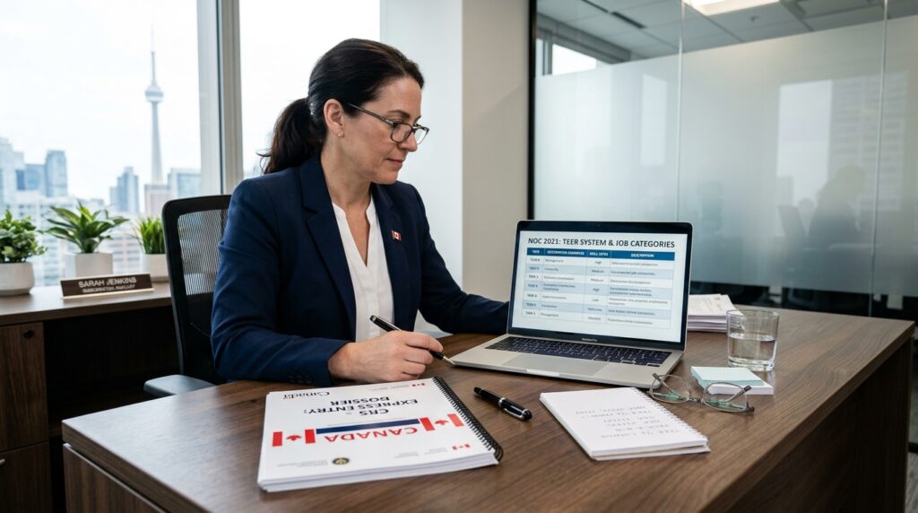 Asesora analizando categorías TEER del sistema NOC para inmigración a Canadá